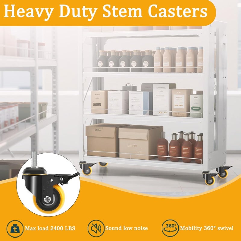 Julang 3 inch Caster Wheels, 3/8 Threaded stem Casters Set of 4 Heavy Duty, (Thread 3/8"-16 x1.25, Load Capacity 2000 lbs), Thread Stem Casters for Wire Shelving,Furniture,Carts - Image 3